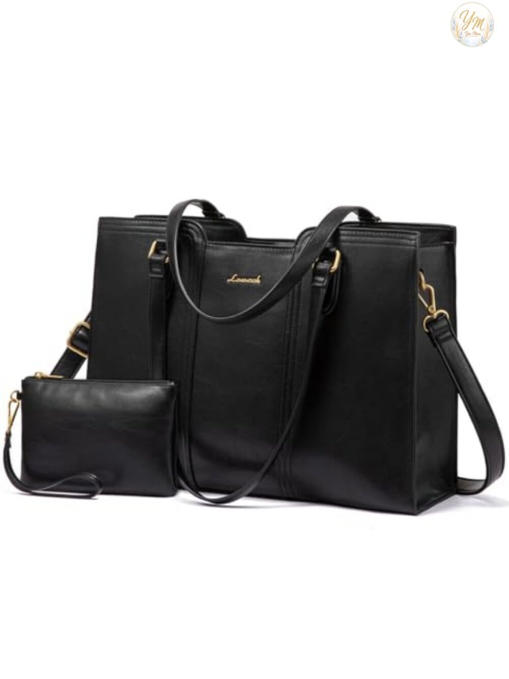 Waterproof PU Leather Laptop Tote for Women 15.6 Inch Work Bag with Wristlet